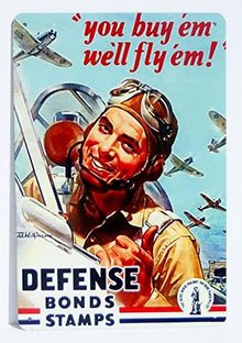 Plaque Métal Déco Vintage - Defence Bonps Stamps "you buy'em wèll fly'em !" (20X30)