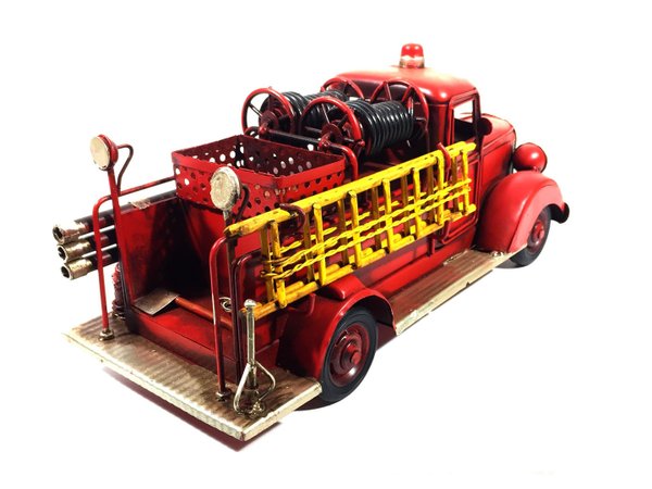 Vehicule Métal Deco Vintage - Ancien Camion Pompier (30x12cm)