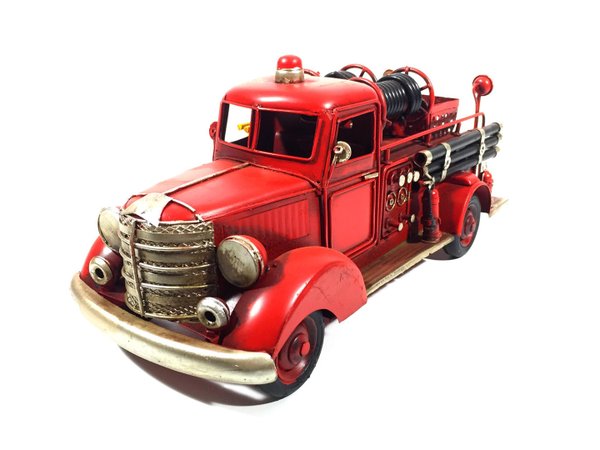 Vehicule Métal Deco Vintage - Ancien Camion Pompier (30x12cm)