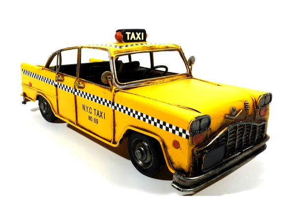 Voiture Métal Deco Vintage - Ancien Taxi Jaune New York (32x13,5cm)