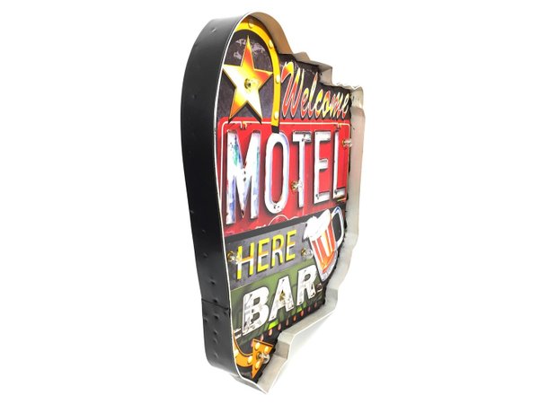 Plaque Métal Lumineuse LED - Welcome Motel Bar Here (48x36cm)