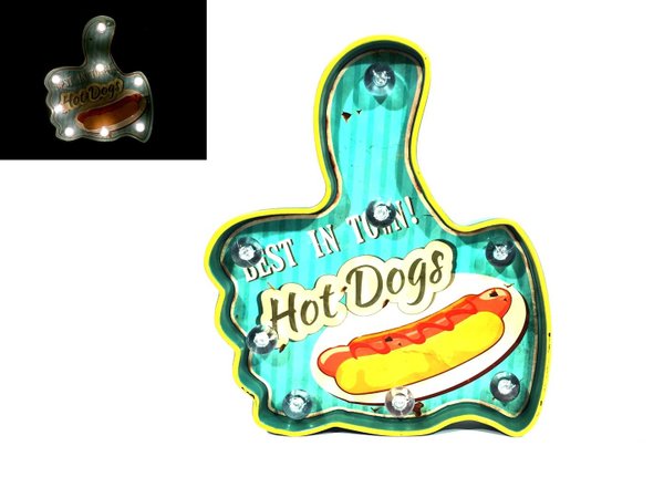Plaque Métal Lumineuse LED - Déco Murale Vintage - Hot Dogs (30x28cm)