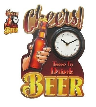Déco Horloge Vintage en Métal - Cheers BEER / Bière - Time to Drink (38x26cm)