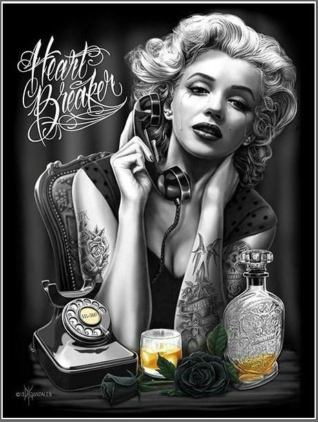 Plaque Métal Déco Vintage - Marilyn Larme Heart Breaker - Telephone Alcool Rose Noire (30x40cm)